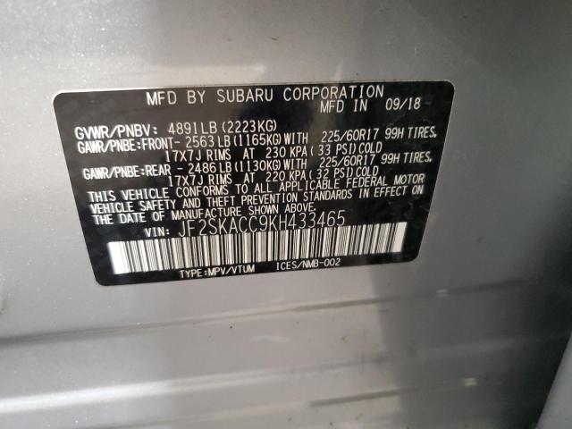 2019 SUBARU FORESTER JF2SKACC9KH433465