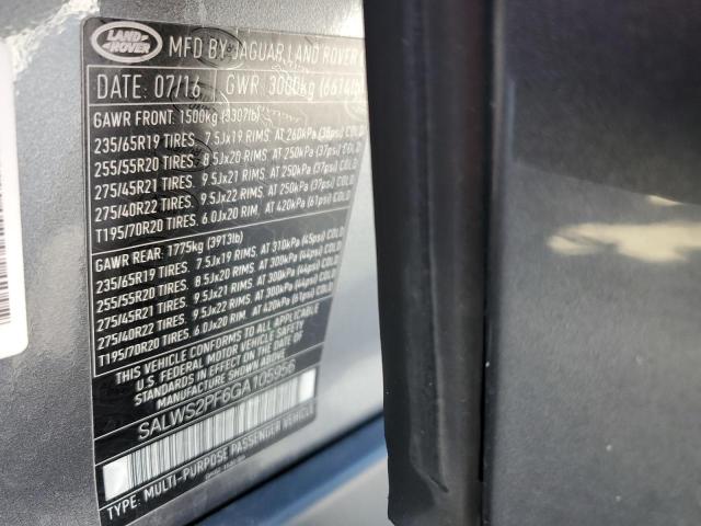 2016 LAND ROVER RANGE ROVE SALWS2PF6GA105956