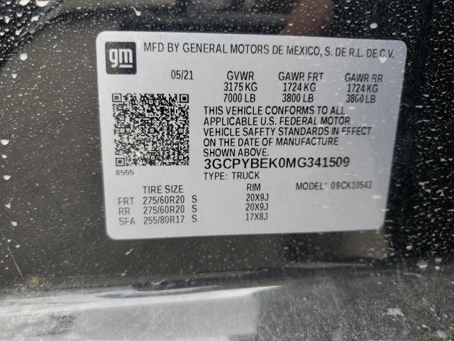 2021 CHEVROLET SILVERADO K1500 CUSTOM 3GCPYBEK0MG341509