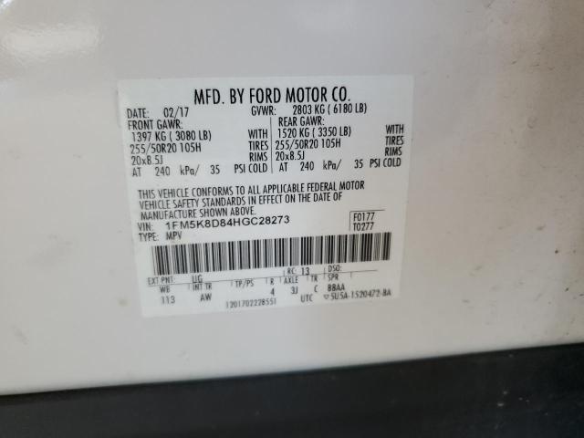2017 FORD EXPLORER X 1FM5K8D84HGC28273