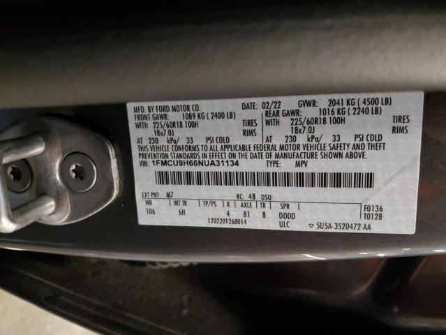 2022 FORD ESCAPE SEL 1FMCU9H66NUA31134