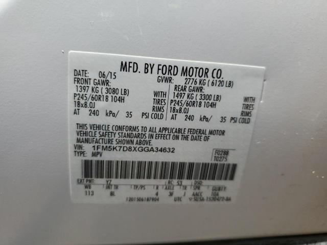 2016 FORD EXPLORER XLT 1FM5K7D8XGGA34632