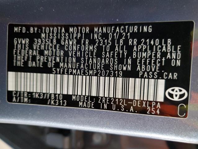 2021 TOYOTA COROLLA LE 5YFEPMAE5MP207319