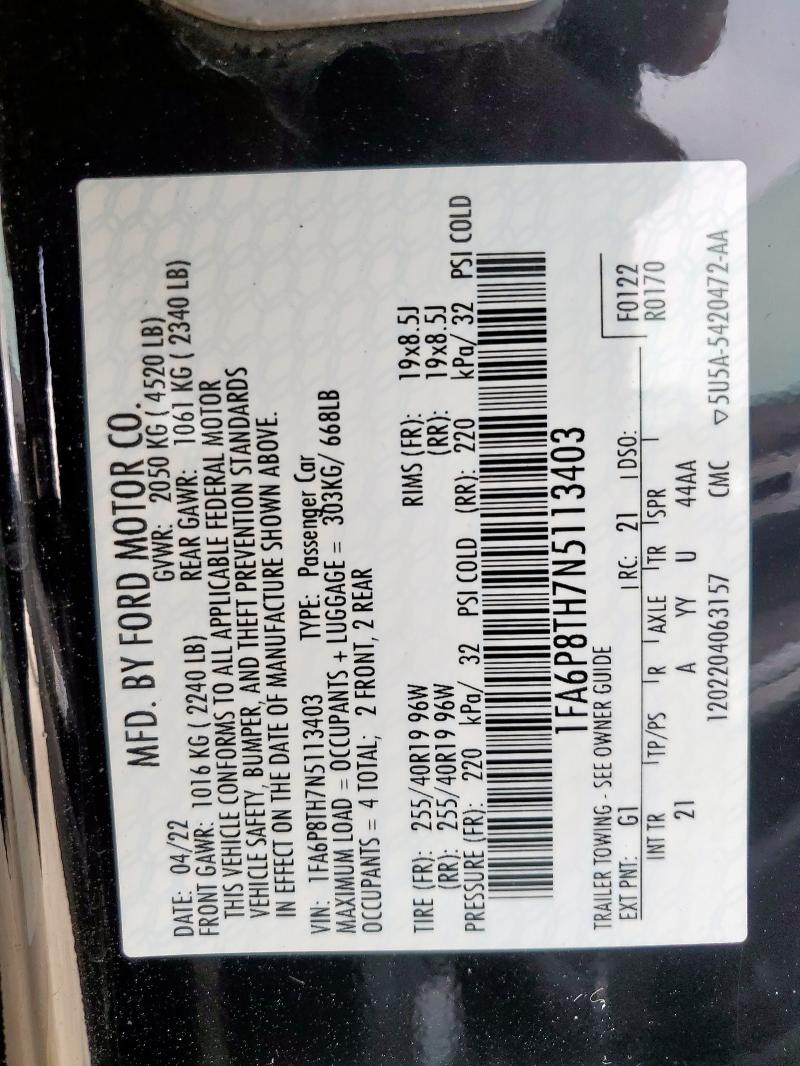 2022 FORD MUSTANG 1FA6P8TH7N5113403