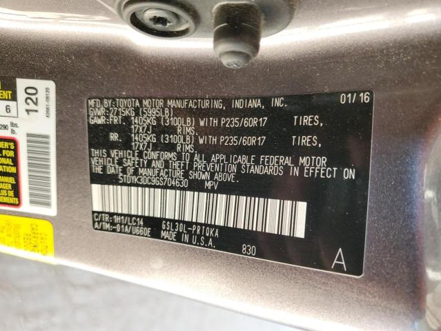2016 TOYOTA SIENNA XLE - 5TDYK3DC9GS704630