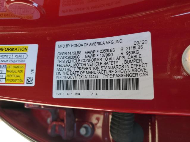 2020 HONDA ACCORD SPORT 1HGCV1F3XLA134438