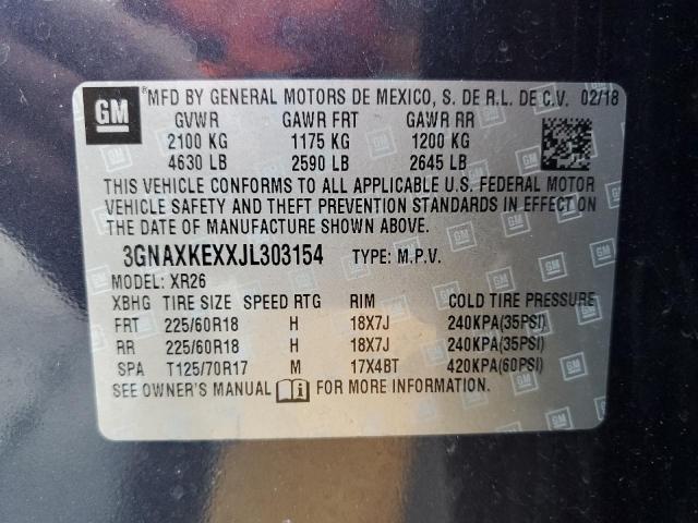 2018 CHEVROLET EQUINOX LT 3GNAXKEXXJL303154