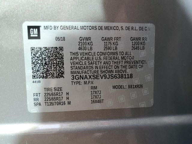 2018 CHEVROLET EQUINOX LT 3GNAXSEV9JS638118