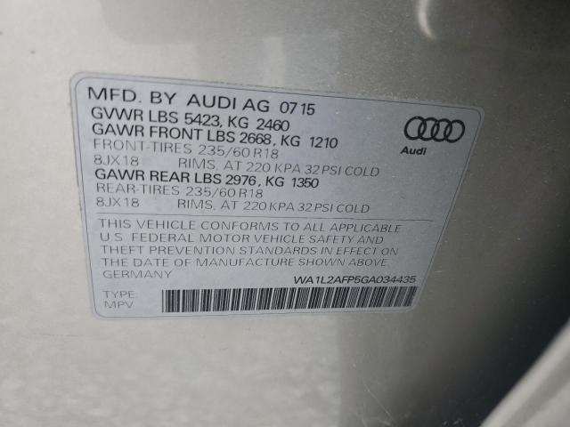 2016 AUDI Q5 PREMIUM WA1L2AFP5GA034435