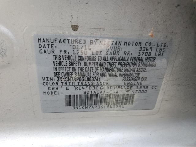 2016 NISSAN VERSA S 3N1CN7AP0GL863741