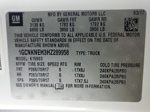 2017 CHEVROLET SILVERADO K1500 1GCNKNEH3HZ289958