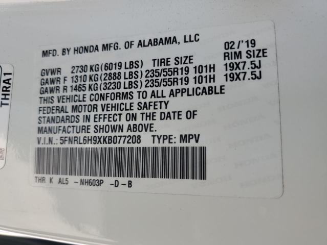 2019 HONDA ODYSSEY EL 5FNRL6H9XKB077208