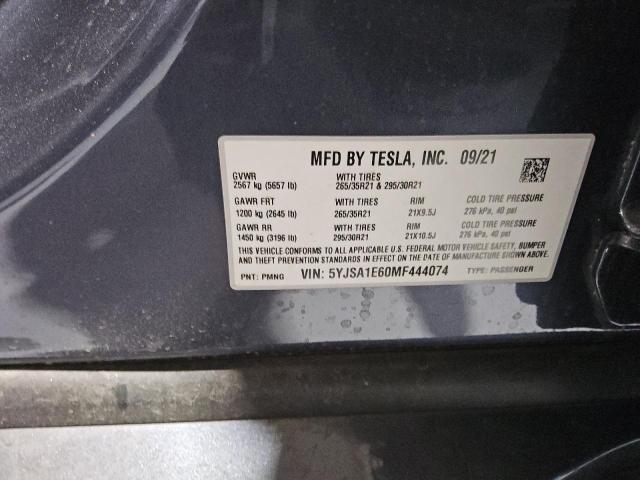 2021 TESLA MODEL S 5YJSA1E60MF444074