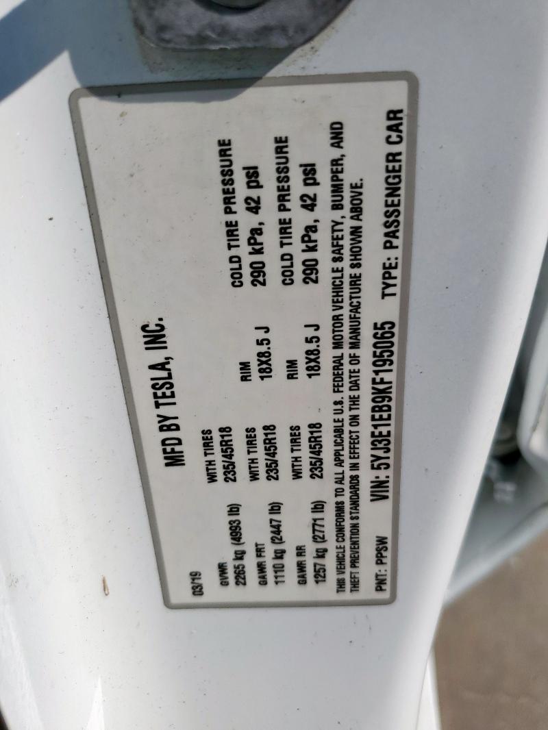 2019 TESLA MODEL 3 - 5YJ3E1EB9KF195065