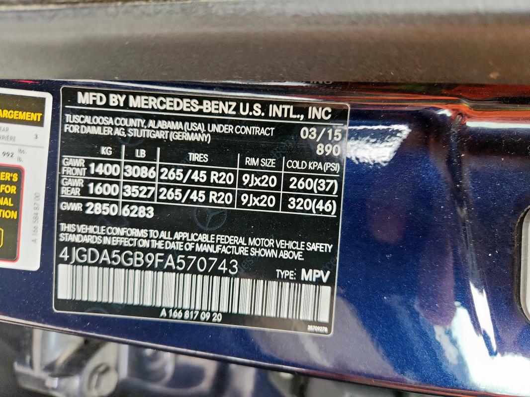 2015 MERCEDES-BENZ ML 400 4MA 4JGDA5GB9FA570743