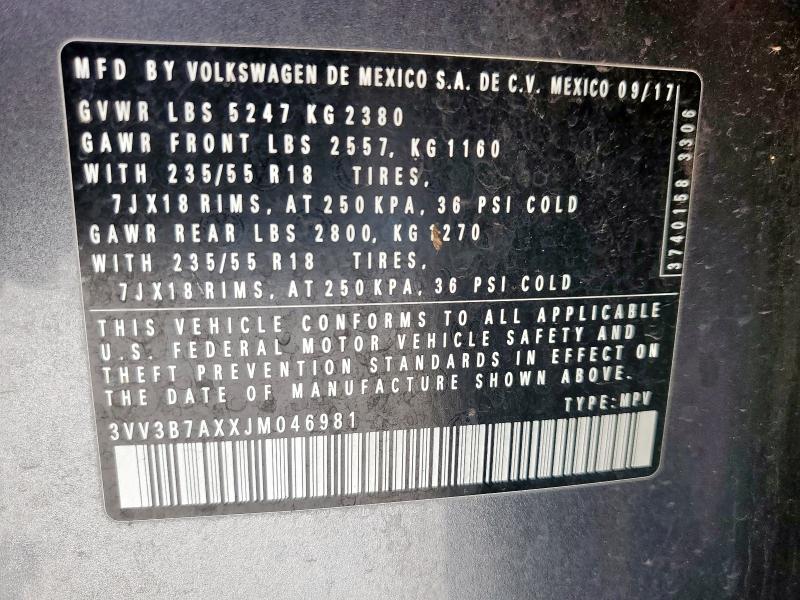 2018 VOLKSWAGEN TIGUAN SE - 3VV3B7AXXJM046981