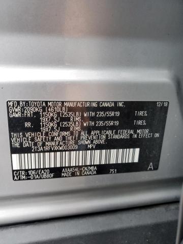 2019 TOYOTA RAV4 XLE P 2T3A1RFVXKW003009