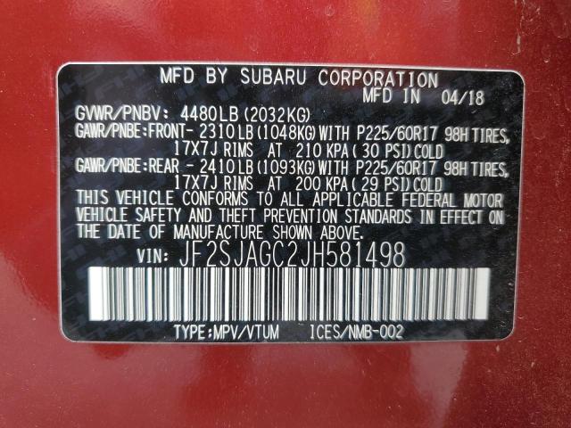 2018 SUBARU FORESTER 2 - JF2SJAGC2JH581498