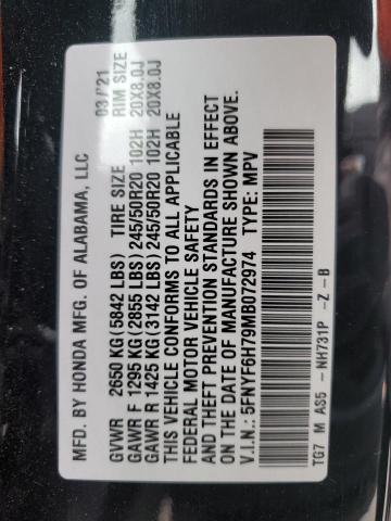 2021 HONDA PILOT BLAC 5FNYF6H79MB072974