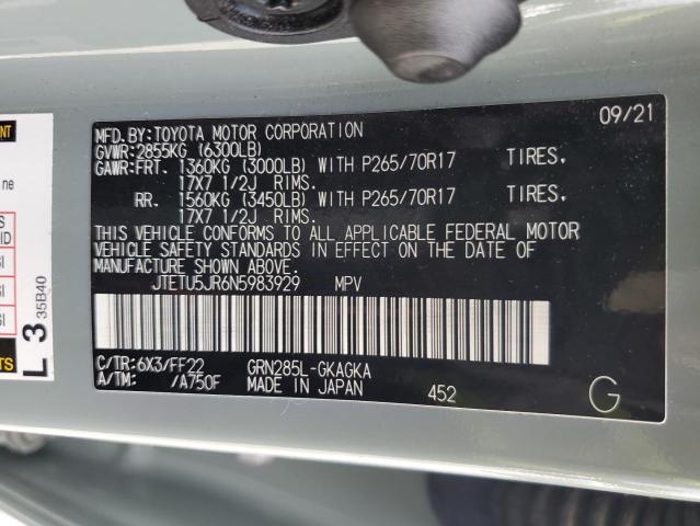 2022 TOYOTA 4RUNNER TR JTETU5JR6N5983929