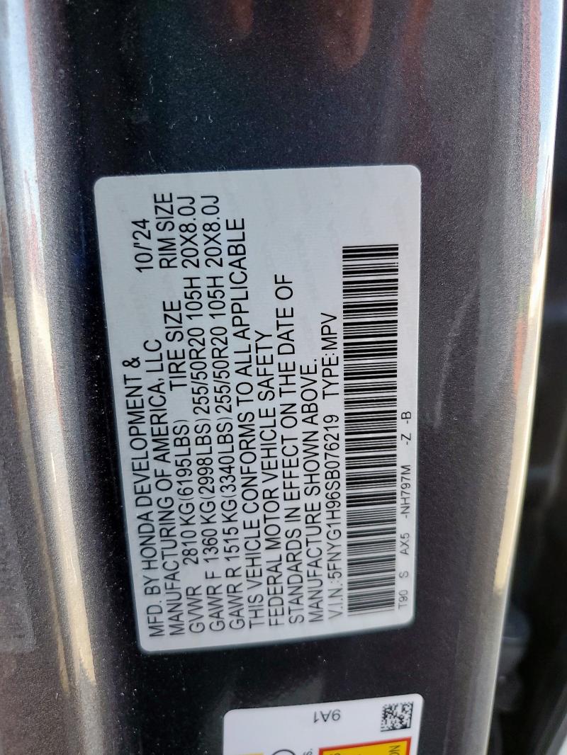 2025 HONDA PILOT BLAC 5FNYG1H96SB076219