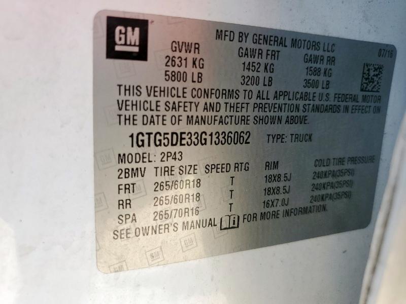 2016 GMC CANYON SLT 1GTG5DE33G1336062