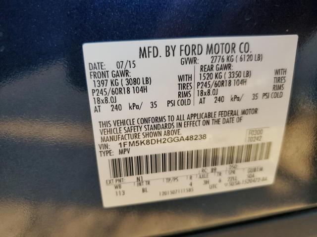 2016 FORD EXPLORER X 1FM5K8DH2GGA48238