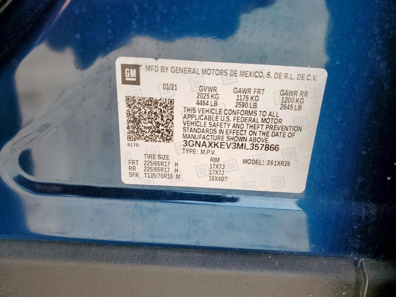 2021 CHEVROLET EQUINOX LT - 3GNAXKEV3ML357866