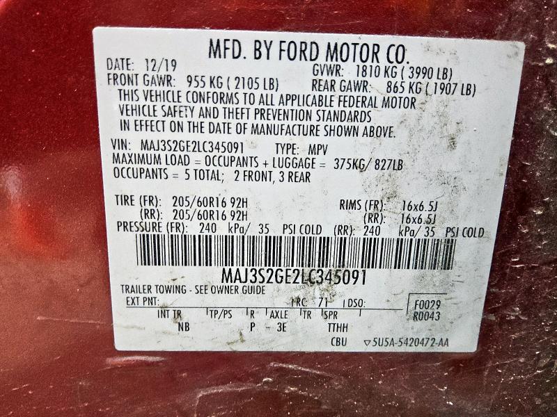 2020 FORD ECOSPORT S MAJ3S2GE2LC345091