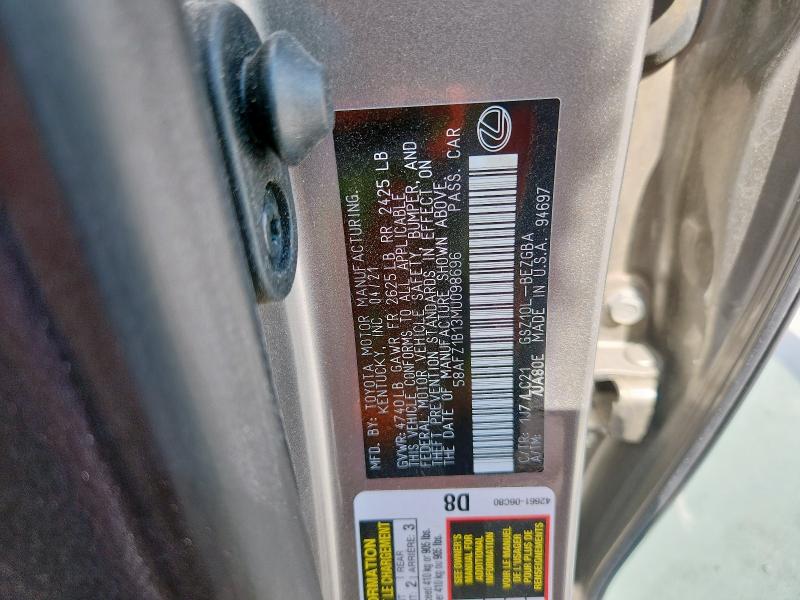 2021 LEXUS ES 350 BAS 58AFZ1B13MU098696
