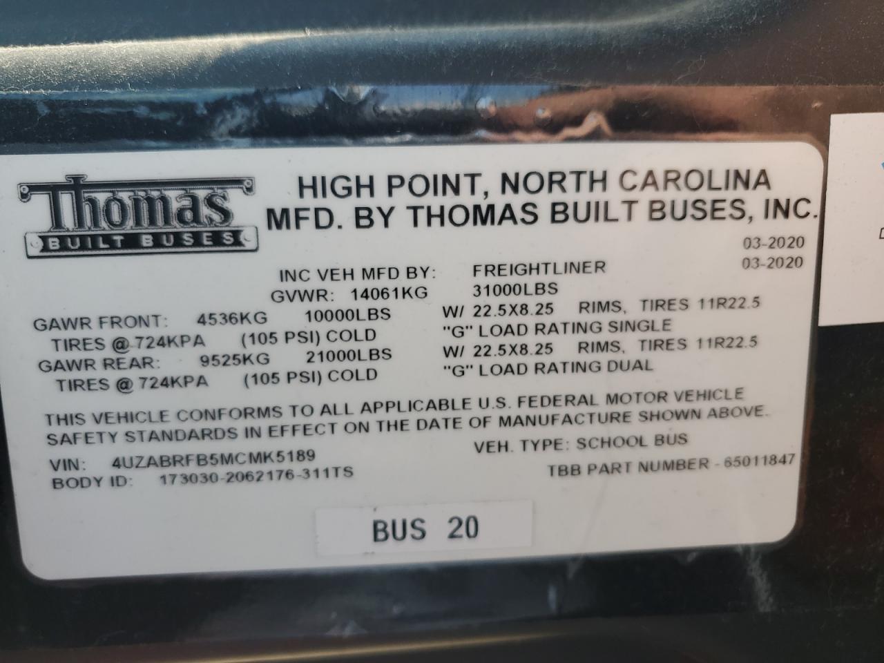 Lot #3286594170 2021 FREIGHTLINER CHASSIS B2