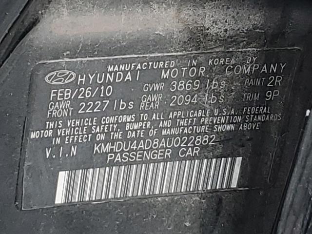 2010 HYUNDAI ELANTRA BLUE - KMHDU4AD8AU022882