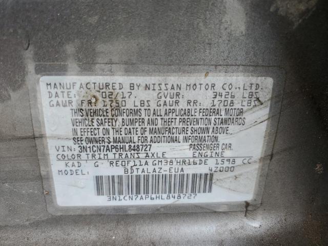 2017 NISSAN VERSA S 3N1CN7AP6HL848727