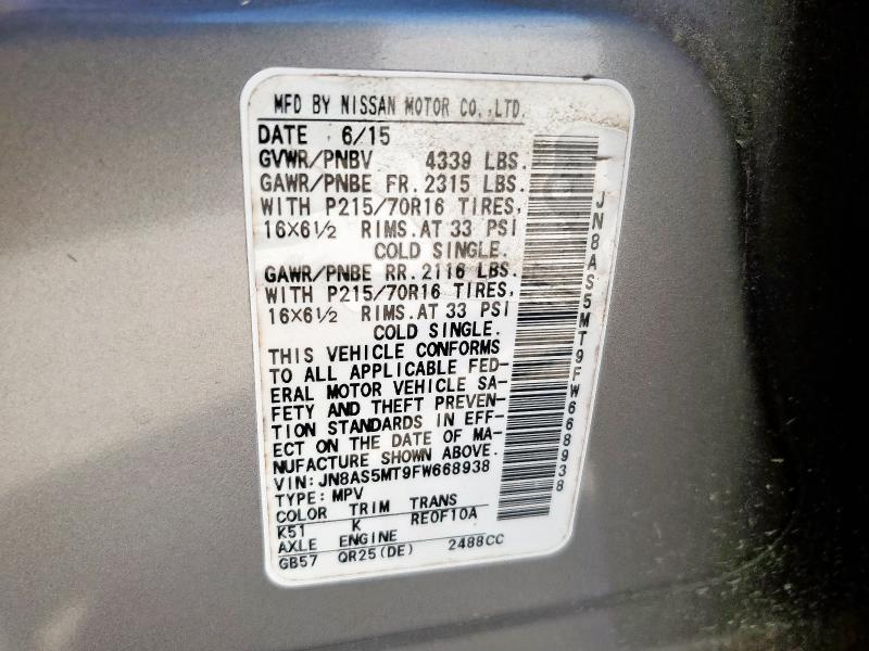 2015 NISSAN ROGUE SELE JN8AS5MT9FW668938