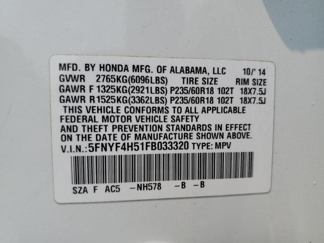 2015 HONDA PILOT EXL 5FNYF4H51FB033320