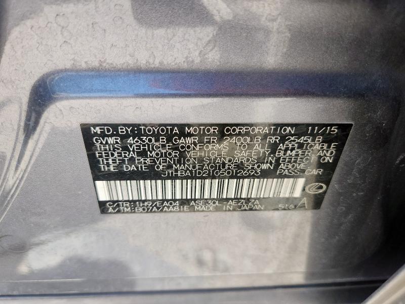 2016 LEXUS IS 200T JTHBA1D21G5012693