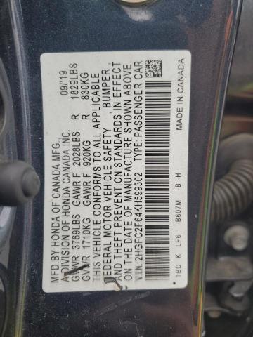 2019 HONDA CIVIC LX 2HGFC2F64KH599302
