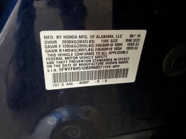 2016 HONDA PILOT EXL 5FNYF6H51GB096057