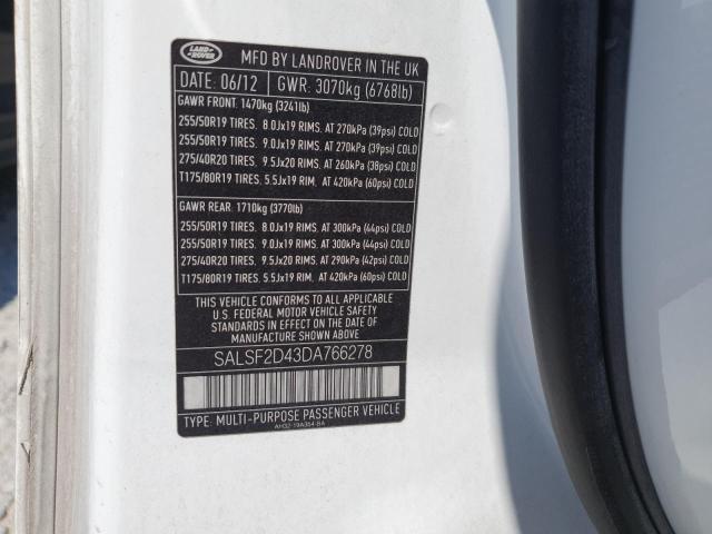 2013 LAND ROVER RANGE ROVE - SALSF2D43DA766278