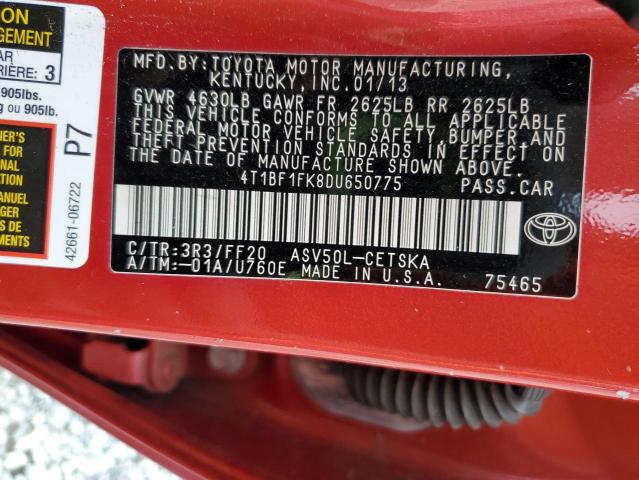 2013 TOYOTA CAMRY L - 4T1BF1FK8DU650775