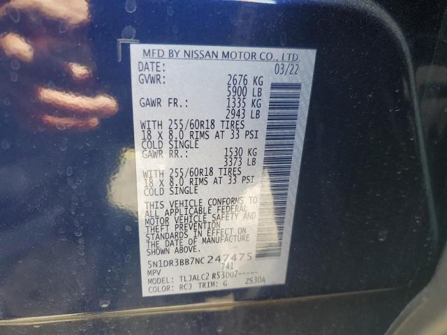 2022 NISSAN PATHFINDER SV 5N1DR3BB7NC247475