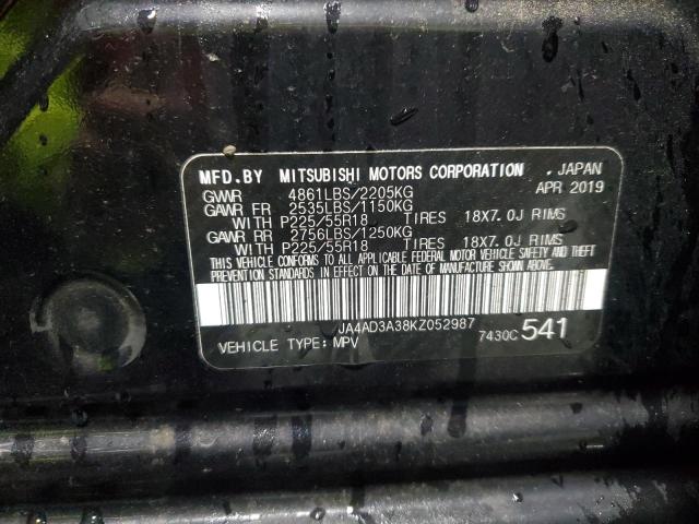 2019 MITSUBISHI OUTLANDER JA4AD3A38KZ052987