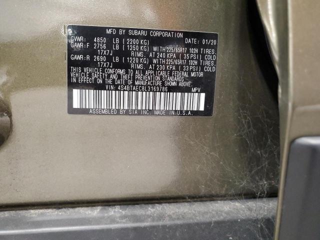 2020 SUBARU OUTBACK PR 4S4BTAEC8L3169786