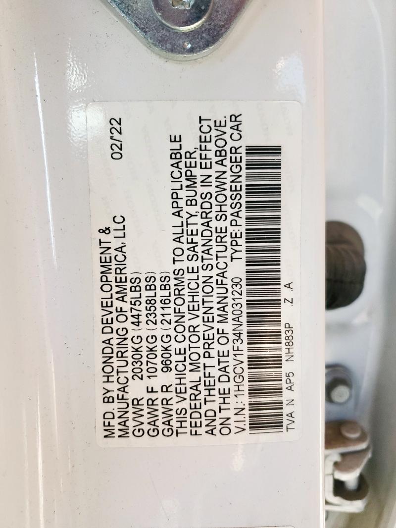 2022 HONDA ACCORD SPO 1HGCV1F34NA031230