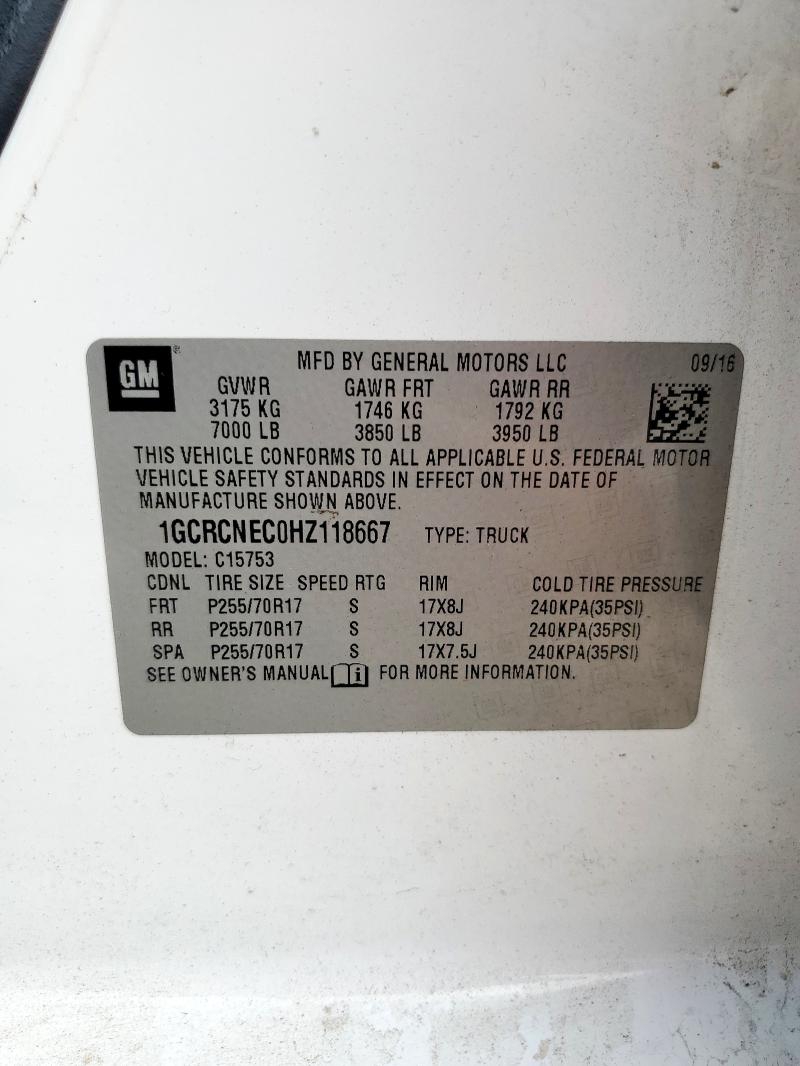 2017 CHEVROLET SILVERADO - 1GCRCNEC0HZ118667