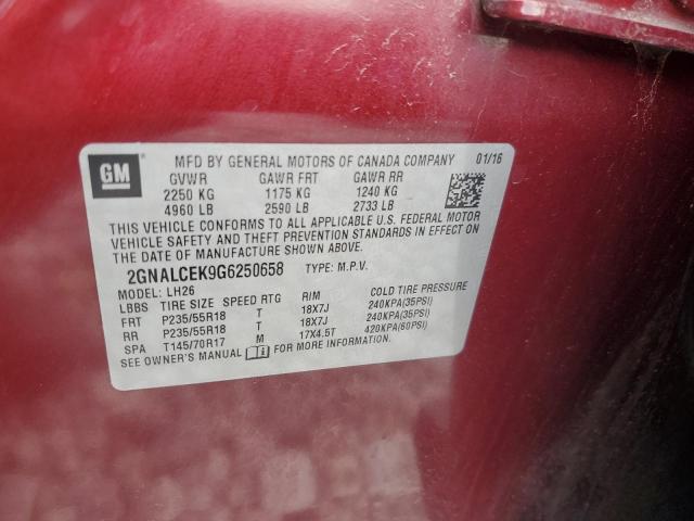 2016 CHEVROLET EQUINOX LT 2GNALCEK9G6250658