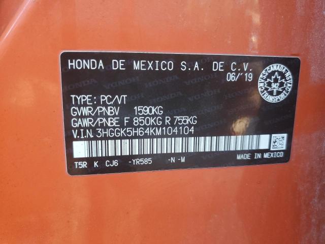 2019 HONDA FIT SPORT 3HGGK5H64KM104104