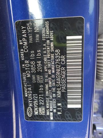 2022 HYUNDAI ELANTRA SEL KMHLS4AG9NU276358