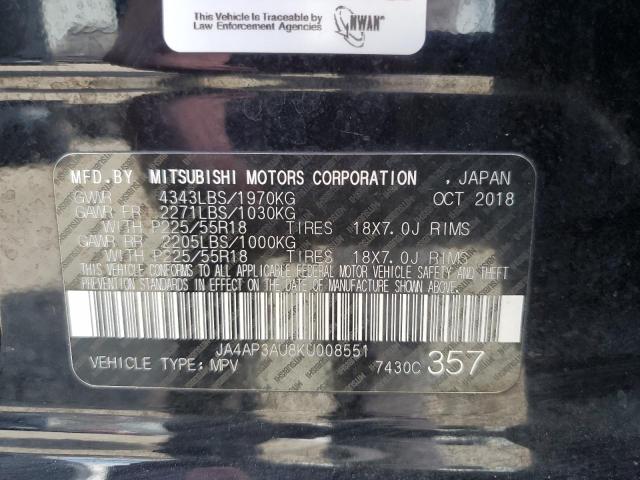 2019 MITSUBISHI OUTLANDER JA4AP3AU8KU008551