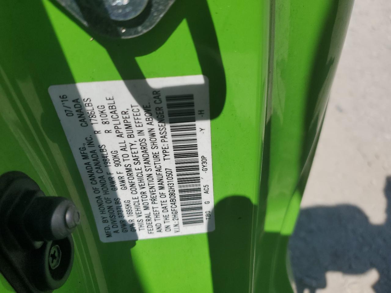 Lot #3224867447 2016 HONDA CIVIC LX